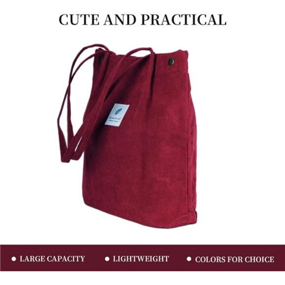 Women Corduroy Tote Bag Shoulder Bag Large Pocket Work Travel Beach Shopping Bag - Picture 3 of 7